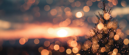 A vibrant sunset casts colorful light through a bokeh effect creating a magical atmosphere that captures the spirit of New Years celebrations.の素材
