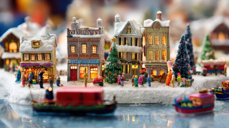 A lively colorful mini village adorned with snow and festive dの素材