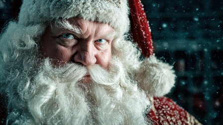 A jolly figure in a red suit stands amidst falling snowflakes embodying the spirit of the holidays and welcoming the new year with cheer.の素材