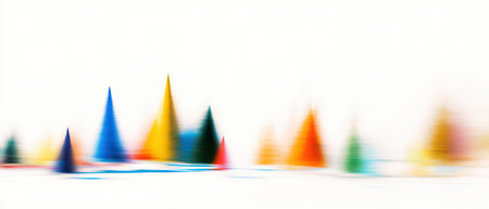 Brightly colored peaks rise against a soft white background representing a joyful celebration for the New Year and capturing a sense of hope.の素材