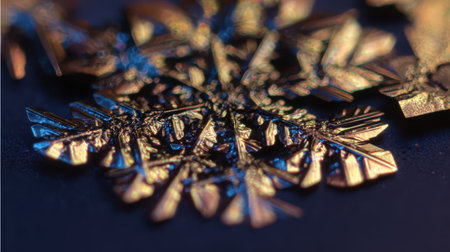 Intricate snowflakes glisten under soft light showcasing detailed patterns capturing the essence of winter magic in a peaceful quiet moment.の素材