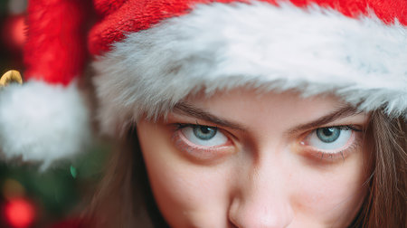 Bright eyes shine as a person embraces the joy of the season. The setting is filled with holiday cheer evoking warmth and celebration.の素材