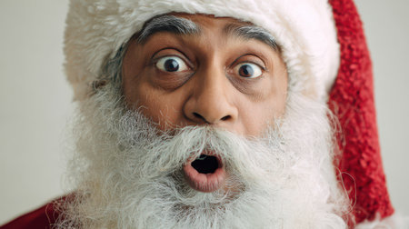 Santa smiles widely his eyes sparkling with excitement capturing the festive spirit of the season just before the New Year celebrations begin.の素材