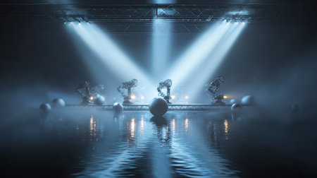 An innovative assembly line hovers gracefully over glowing spheres creating a captivating scene for a New Year celebration filled with wonder.の素材