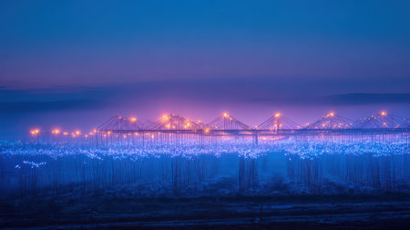 Bioluminescent plants light up the night sky creating a magical landscape as the New Year arrives.の素材