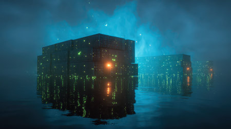 Containers glow with shimmering clouds of fireflies creating a magical scene