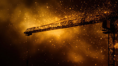 Shimmering crane greets New Year skiesの写真素材