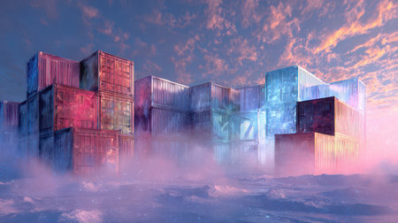 Containers infused with magical crystals create a mesmerizing display against a vibrant New Year sky...