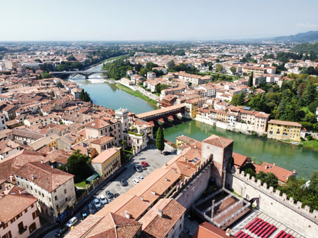 Aerial view of Bassano del Grappa in the Veneto regionの写真素材