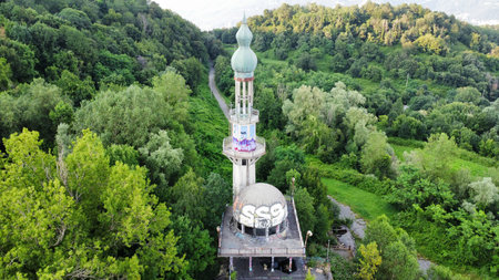 Consonno, LC, Italy - 07, 24, 2024. Aerial view of the abandoned ghost town of Consonnoのeditorial素材
