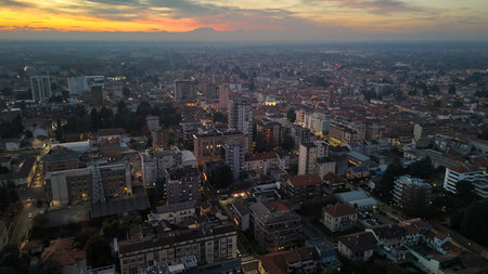 Aerial Sunset View of Seregno City, Brianza, Italyの写真素材