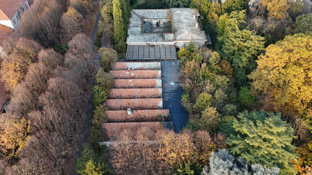 Limbiate, MI, Italy - 11, 08, 2025. Aerial View of Abandoned Mombello Psychiatric Hospital, Limbaite, Italyのeditorial素材