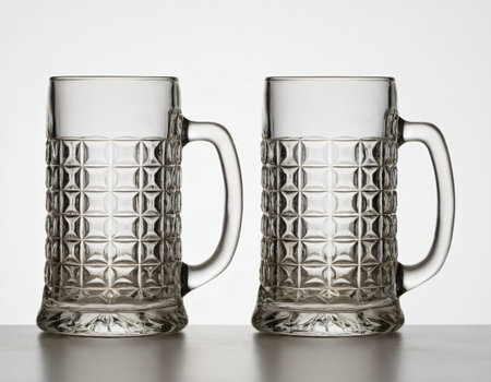 Two empty beer mugs on a white background. Ideal for catalogs.の素材