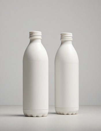 White plastic bottle on white background. Ideal for catalogs.の素材