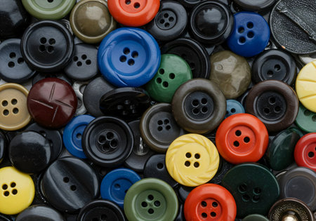 Many colorful buttons as background, top view. Close-up. Ideal for catalogs.の素材