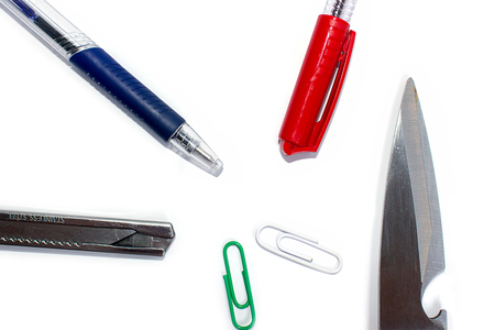 Office supplies isolated on white backgroundの写真素材