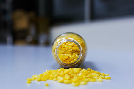 Hulled-split monk bean in plastic bottleの写真素材