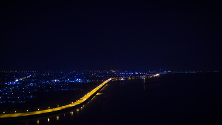 Aerial shot : The bridge over ocean in Chon Buri, Thailand.の写真素材