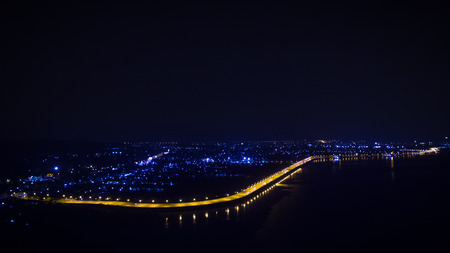 Aerial shot : The bridge over ocean in Chon Buri, Thailand.の写真素材