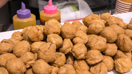 Fried fish balls snack food in thai style.の写真素材