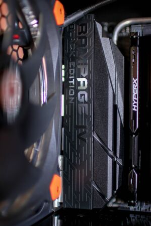 On March 14,2018. Heatsink on motherboard asus rampage iv black edition.のeditorial素材