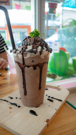 Chocolate Frappe with ice cream chocolate on top and whip-cream.の写真素材