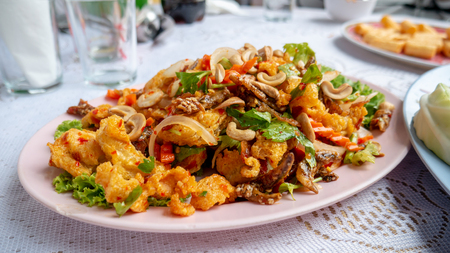 Crispy Fish Maw in Spicy Salad. Thai foodの写真素材