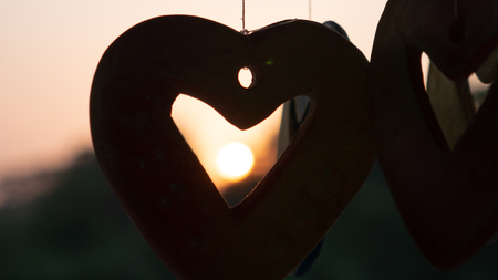 Heart ceramic with sun set center heart.の写真素材
