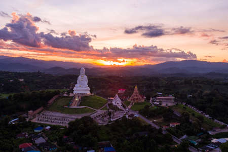 Wat Huai Pla Kung.A beautiful public temple.It is popular with both Thai and foreign tourists.Twilight eveningの写真素材
