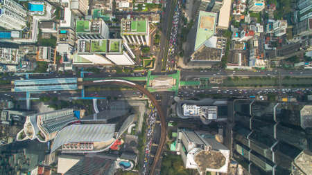 Bangkok,Thailand-January 15, 2018, Chong nonsi station Aerial view Sathon road of Bangkok, Thailandのeditorial素材