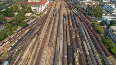 Aerial View of Bangkok Railway Station unofficially known as Hua Lamphong Station in Thailand. It is the main railway station in Bangkok, Thailand.のeditorial素材