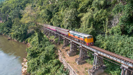 Aerial view  Railway at cave Krasae, Kanchanaburi, Thailandの写真素材