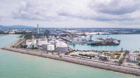 Map Ta Phut Industrial Estate July 15 2019 - Aerial view of petrochemical plant or refinery plant at...
