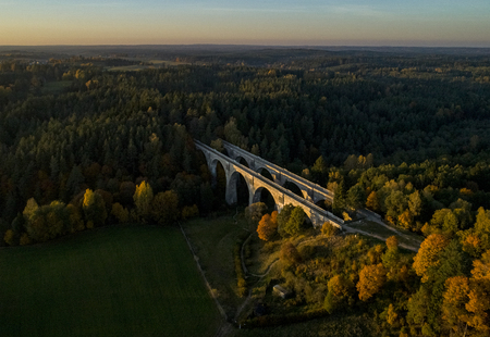 Old railway bridges in Poland - aerial viewの写真素材