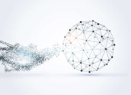 World map point, line, composition, representing the global network connection. Mesh with particles abstract backgroundのイラスト素材