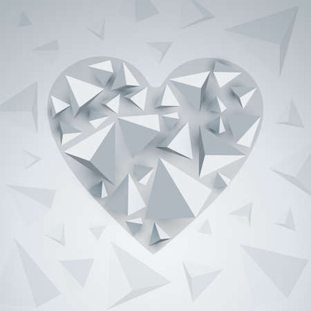 Broken into small pieces heart. White background with geometric shapes trianglesのイラスト素材