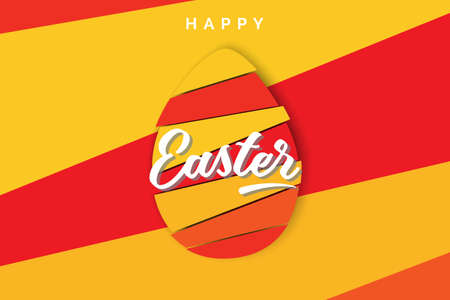 Vector yellow and red paper card with striped Easter egg.のイラスト素材