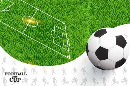 Vector illustration of a soccer background with ball on green grass. 2018 world championship football cupのイラスト素材