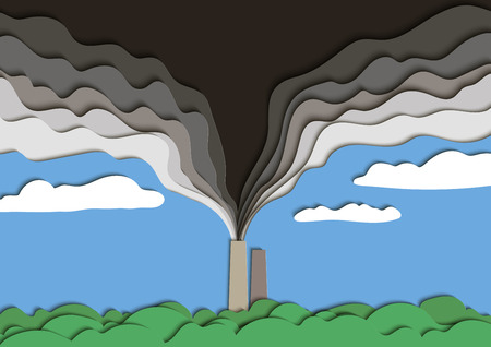 Illustration of environmental pollution. Poisoned smoke from a factory pipe pollutes the air. Vector illustration.のイラスト素材