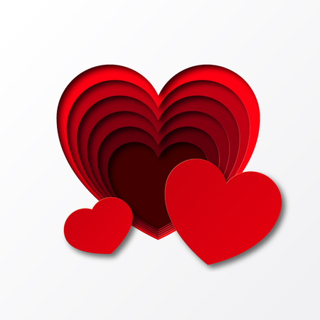 Paper cut red heart shape 3D design. Template for Valentines day and greeting card backgrounds. Vector illustration.のイラスト素材