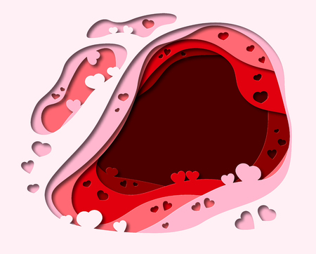 Lace of hearts in the style of paper cut. Symbols of love vector for happy women, mother, valentine's day, birthday greeting card design. Festive backgroundのイラスト素材