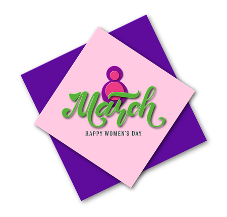 March 8. Postcard. Women's Day. Paper cut holiday background. Lettering. Trendy design template. Happy mother's day. Vector illustrationのイラスト素材