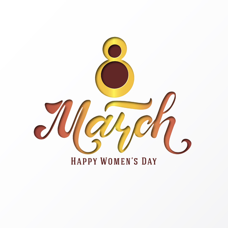 March 8. Postcard. Womens Day. Paper cut holiday background. Lettering. Trendy design template. Happy mothers day. Vector illustrationのイラスト素材