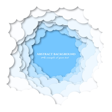 The sky is visible through a large number of Obaks. Cumulus in a circle. Paper cut design for packaging, advertising, books, invitations, booklets. Day. Vector illustrationのイラスト素材