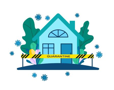 Stay at home. Quarantine in your home. Flying viruses. Coronavirus pandemic and social distance. Self-isolation to stop the outbreak of the virus. Vector illustrationのイラスト素材