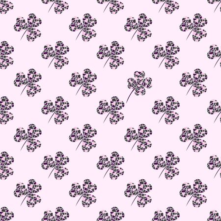 Seamless pattern with pink mosaic clover leaves. Modern background with repeating elements for packaging, printing, fabric. Vector illustrationのイラスト素材