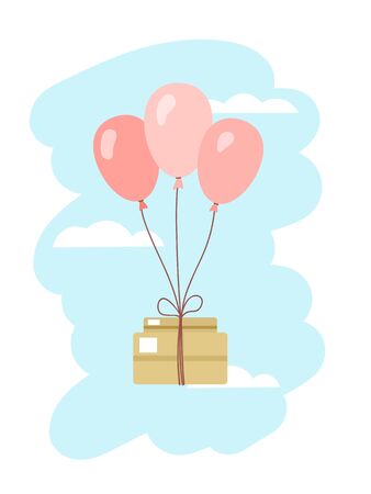 The balloons delivers the packages. Design for online store delivery service. Vector illustrationのイラスト素材