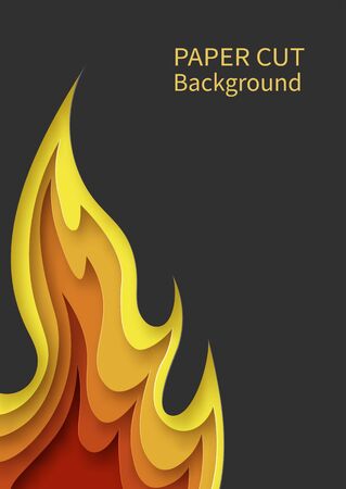 poster with fire. Layered design in paper style. Place for text. Vector illustrationのイラスト素材
