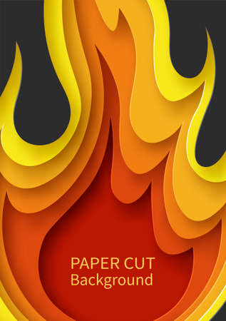 poster with fire. Layered design in paper style. Place for text. Vector illustrationのイラスト素材