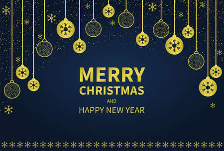 Christmas poster with stylized balls . Greeting New Year cards flat graphic design. Place for text. Vector illustrationのイラスト素材